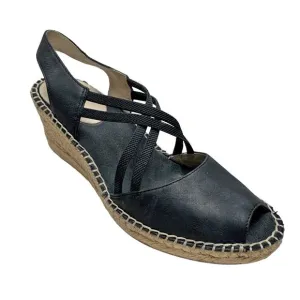 ABEO B.I.O. System Delano Neutral Black Leather Wedge Sandals Size 7 Narrow‎