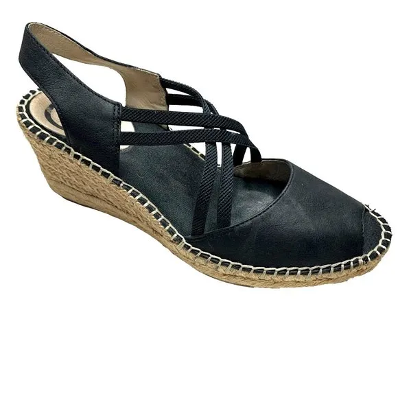 ABEO B.I.O. System Delano Neutral Black Leather Wedge Sandals Size 7 Narrow‎
