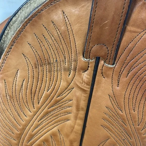Abilene Womens Western Boots Leather Embroidered Pull On Boots in Brown Size 9.5