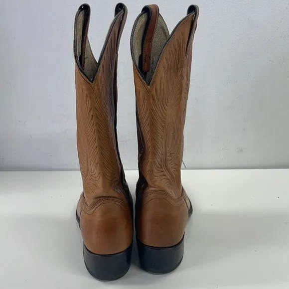 Abilene Womens Western Boots Leather Embroidered Pull On Boots in Brown Size 9.5