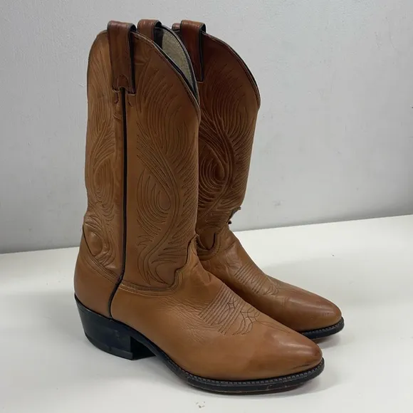 Abilene Womens Western Boots Leather Embroidered Pull On Boots in Brown Size 9.5