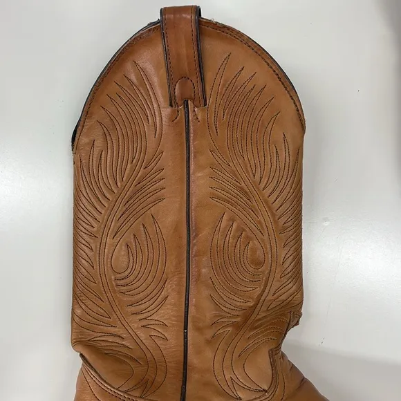 Abilene Womens Western Boots Leather Embroidered Pull On Boots in Brown Size 9.5