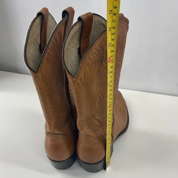 Abilene Womens Western Boots Leather Embroidered Pull On Boots in Brown Size 9.5