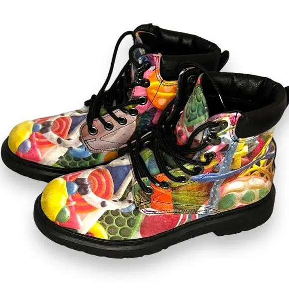 Abstract Funky Combat Boots Lace Up Mid Top Multicolor Vibrant  M 6.5/ W 8