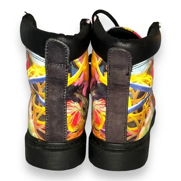 Abstract Funky Combat Boots Lace Up Mid Top Multicolor Vibrant  M 6.5/ W 8