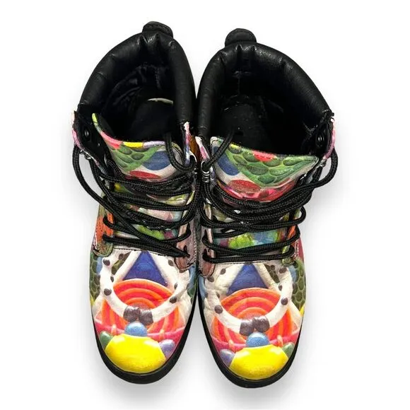 Abstract Funky Combat Boots Lace Up Mid Top Multicolor Vibrant  M 6.5/ W 8