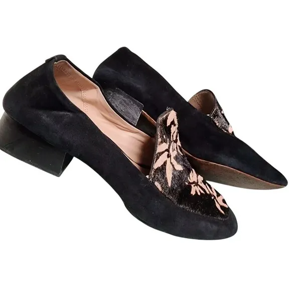 AD &amp; Daughters Calf hair Greyan Anthropologie Block Heel Size 8 Italian Leather
