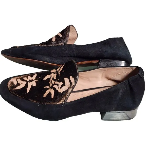 AD &amp; Daughters Calf hair Greyan Anthropologie Block Heel Size 8 Italian Leather