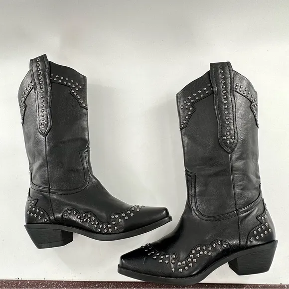 AD Tec western boots size 7.5 faux leather studded pull on western rodeo vegan