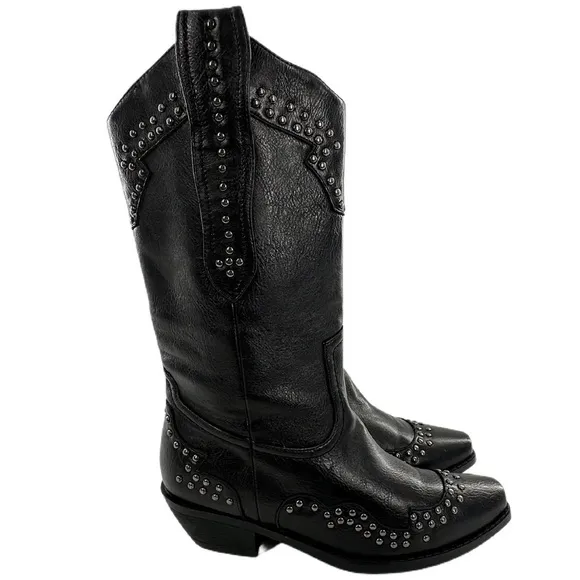 AD Tec western boots size 7.5 faux leather studded pull on western rodeo vegan