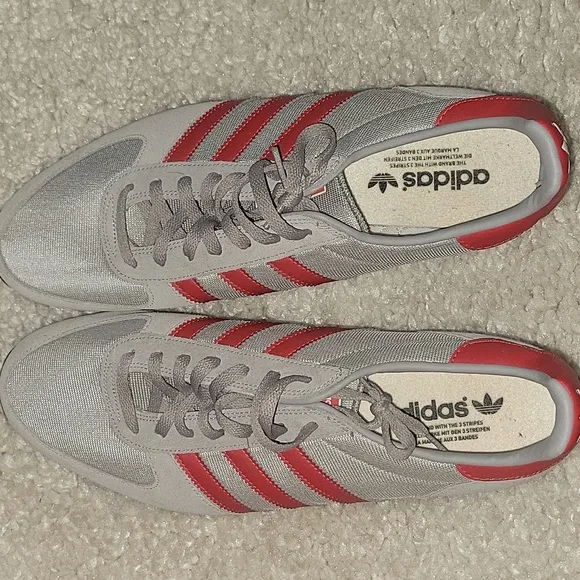 ADIDAS ORIGINALS. Gray red stripes white sneakers  Zx size 13