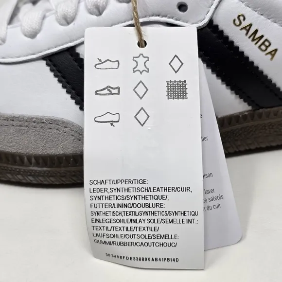 Adidas Samba OG J Kids Footwear Casual Sneakers White Black IE3675 Size 5.5 New