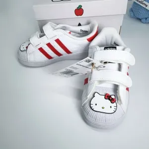 Adidas x hello Kitty Superstar CF1 GV8863 White Red 8K 25 7 1/2  Toddler Sneaker