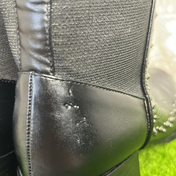 Adrianna Papell Bennet Black Leather Gun Metal Mobwife Studded Steam Punk Boots