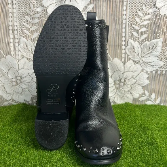 Adrianna Papell Bennet Black Leather Gun Metal Mobwife Studded Steam Punk Boots