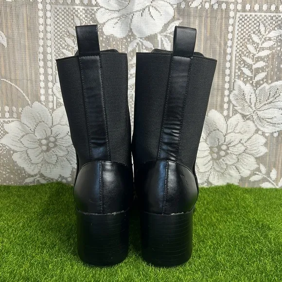 Adrianna Papell Bennet Black Leather Gun Metal Mobwife Studded Steam Punk Boots