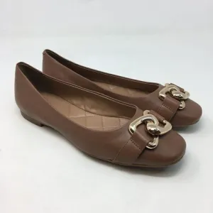 Aerosoles Women's Shoes Brown Size 7.5 Candice Leather Slip On Flats Gold Accent