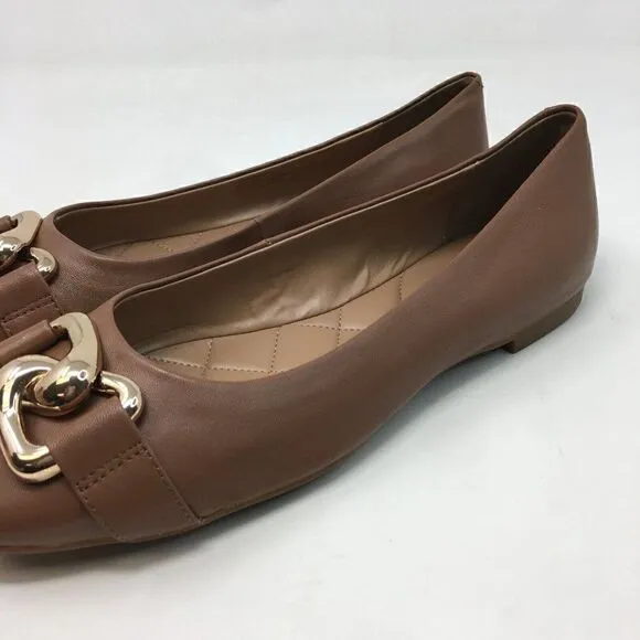 Aerosoles Women's Shoes Brown Size 7.5 Candice Leather Slip On Flats Gold Accent