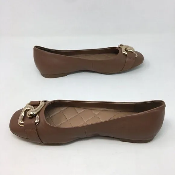 Aerosoles Women's Shoes Brown Size 7.5 Candice Leather Slip On Flats Gold Accent