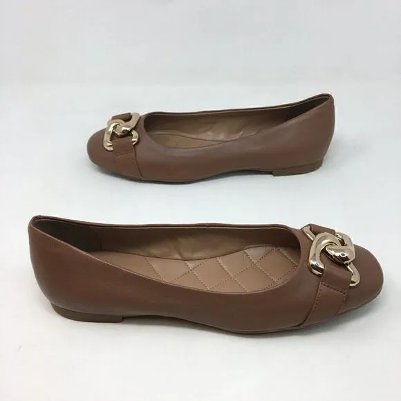 Aerosoles Women's Shoes Brown Size 7.5 Candice Leather Slip On Flats Gold Accent
