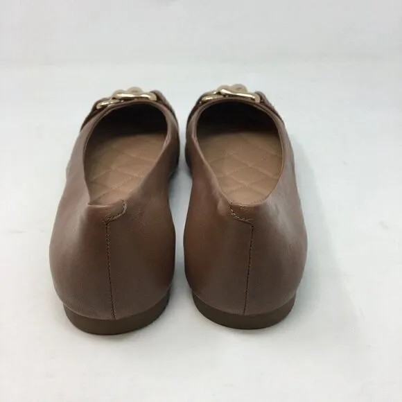 Aerosoles Women's Shoes Brown Size 7.5 Candice Leather Slip On Flats Gold Accent