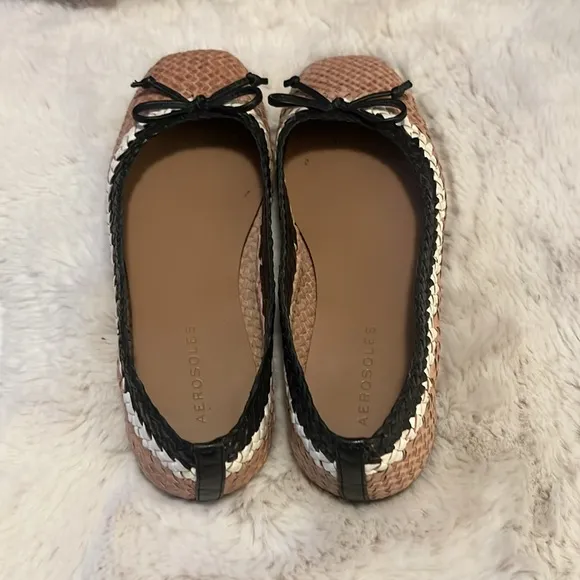 Aerosols Catalina Leather Champagne Nude Tan Square Toe Ballet Flats Shoes