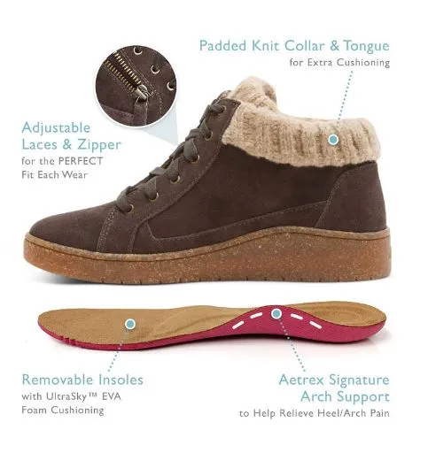 Aetrex Taupe Bonnie Arch Support Womens Suede Sneakers PC322