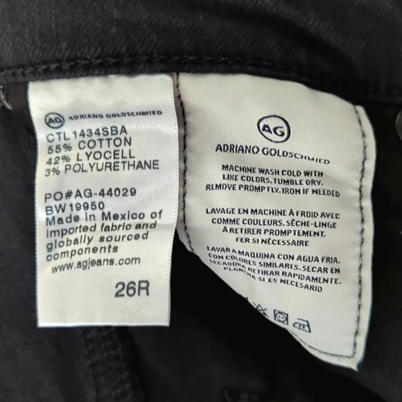 AG Adriano Goldschmied The Prima Mid Rise Cigarette Leg Skinny Jeans Black 26