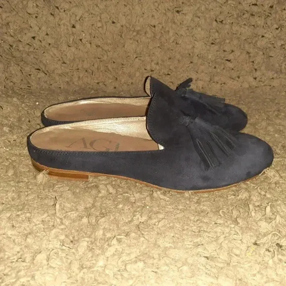 AGL-Attilio Giusti Leombruni-Navy Suede Tasseled Mules/Slip On-Sz 36.5-Excellent
