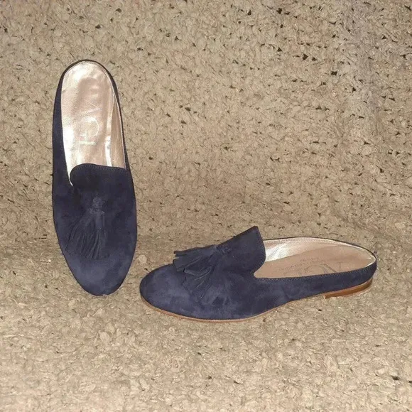 AGL-Attilio Giusti Leombruni-Navy Suede Tasseled Mules/Slip On-Sz 36.5-Excellent