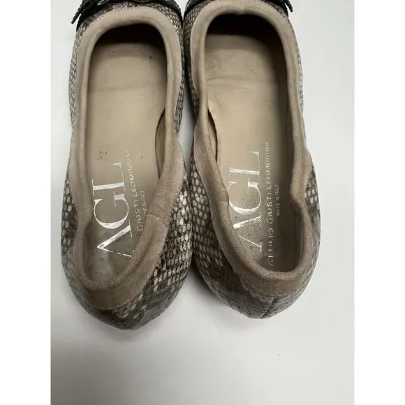AGL Attilio Giusti Leombruni Women’s Snake Skin Leather Flats Buckle 38.5 (8.5)
