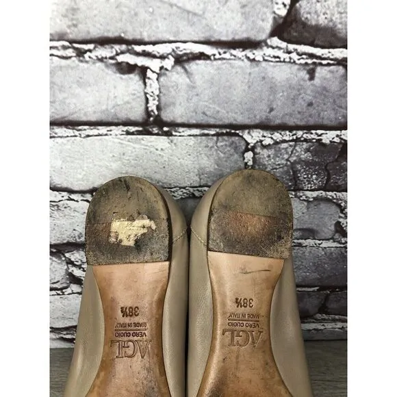 AGL Attilio Giusti Leombruni Nude Leather Snake Cap Toe Flats Women 38.5EU/8M US
