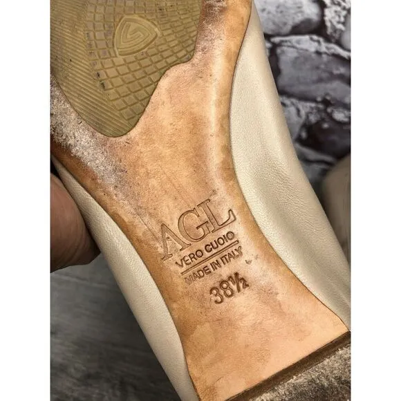 AGL Attilio Giusti Leombruni Nude Leather Snake Cap Toe Flats Women 38.5EU/8M US