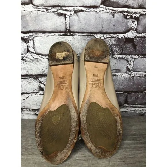 AGL Attilio Giusti Leombruni Nude Leather Snake Cap Toe Flats Women 38.5EU/8M US