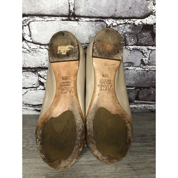 AGL Attilio Giusti Leombruni Nude Leather Snake Cap Toe Flats Women 38.5EU/8M US