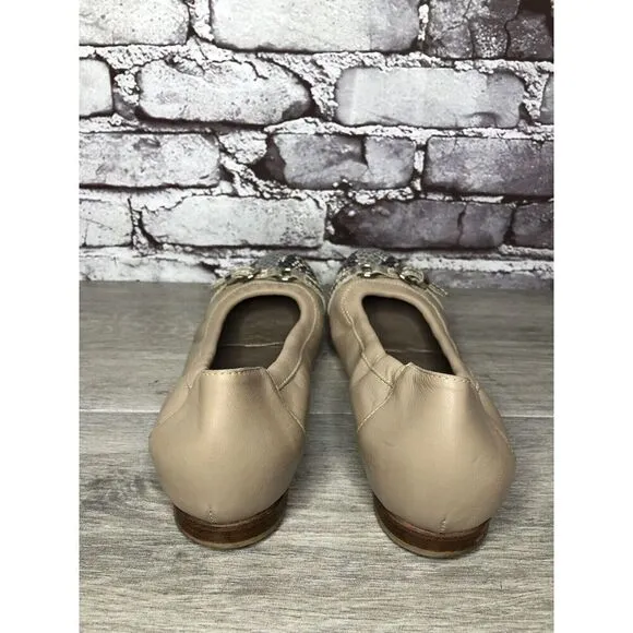 AGL Attilio Giusti Leombruni Nude Leather Snake Cap Toe Flats Women 38.5EU/8M US