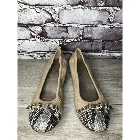 AGL Attilio Giusti Leombruni Nude Leather Snake Cap Toe Flats Women 38.5EU/8M US