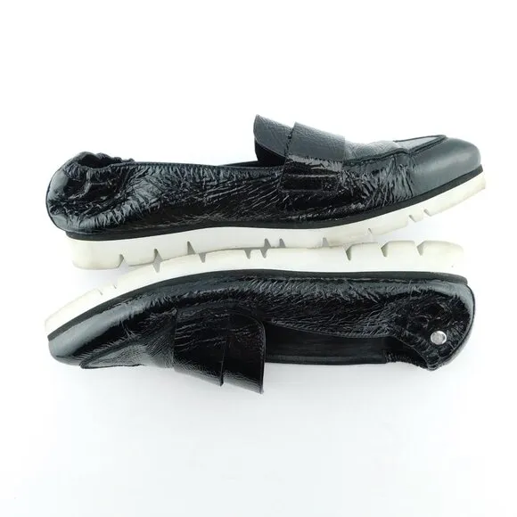 AGL Black Crushed Patent Leather Slip-on Loafer Flats 38