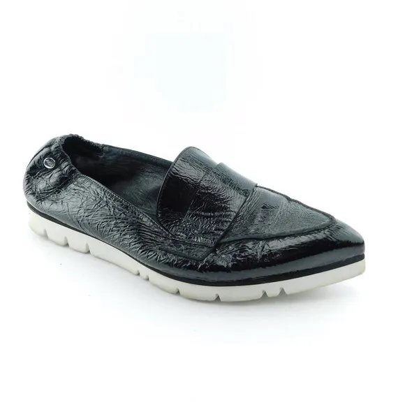AGL Black Crushed Patent Leather Slip-on Loafer Flats 38