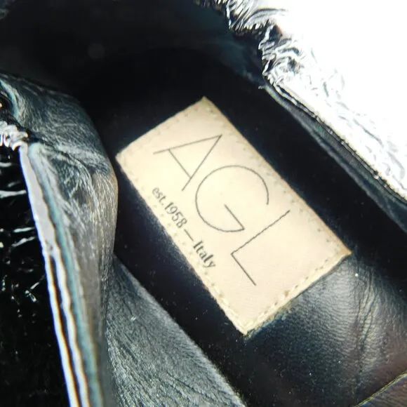 AGL Black Crushed Patent Leather Slip-on Loafer Flats 38