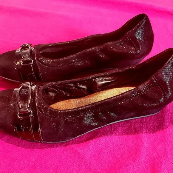 AGL Black Leather Ballet Flats Sz 8 EUC