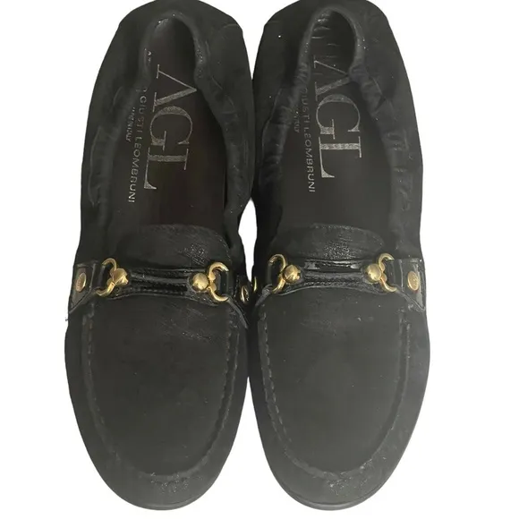 AGL Black metallic suede loafers size 39.5