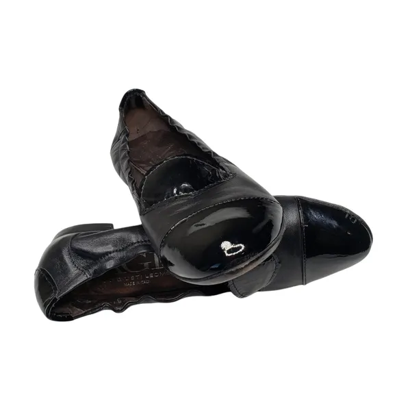 AGL | Edgy Chic Black Patent Leather Round Toe Slip On Flat Loafers Women's 7