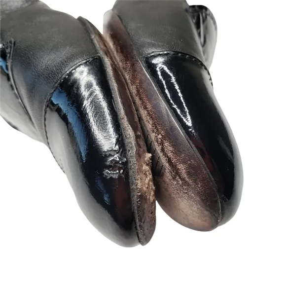 AGL | Edgy Chic Black Patent Leather Round Toe Slip On Flat Loafers Women's 7