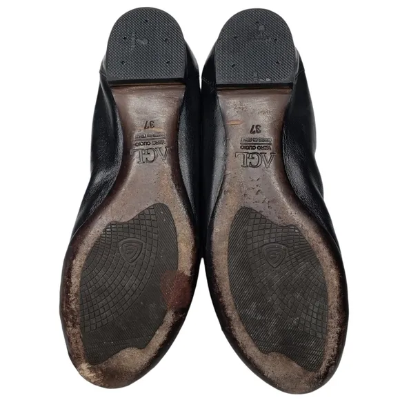 AGL | Edgy Chic Black Patent Leather Round Toe Slip On Flat Loafers Women's 7