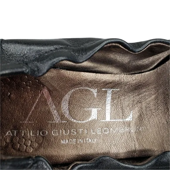 AGL | Edgy Chic Black Patent Leather Round Toe Slip On Flat Loafers Women's 7