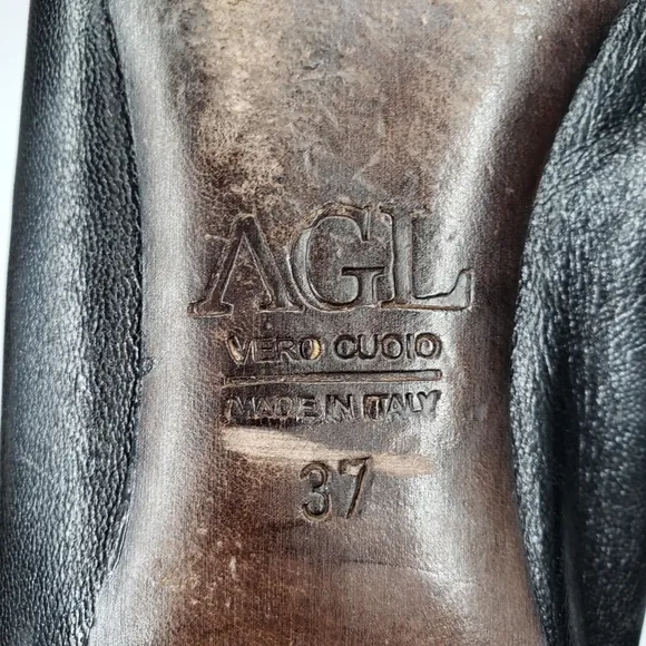 AGL | Edgy Chic Black Patent Leather Round Toe Slip On Flat Loafers Women's 7