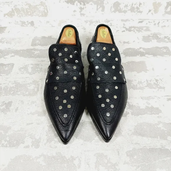 AGL Ines Studded Black Women's Leather Pointed Toe Loafers B652
