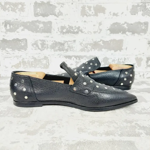 AGL Ines Studded Black Women's Leather Pointed Toe Loafers B652