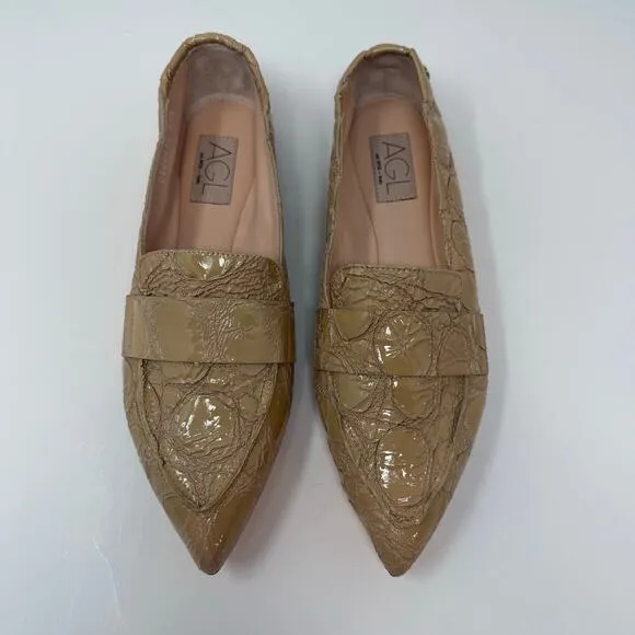 AGL Moccasins Women's 10.5 (40.5) Beige Softy Moc Calfskin Leather Flats NWOT
